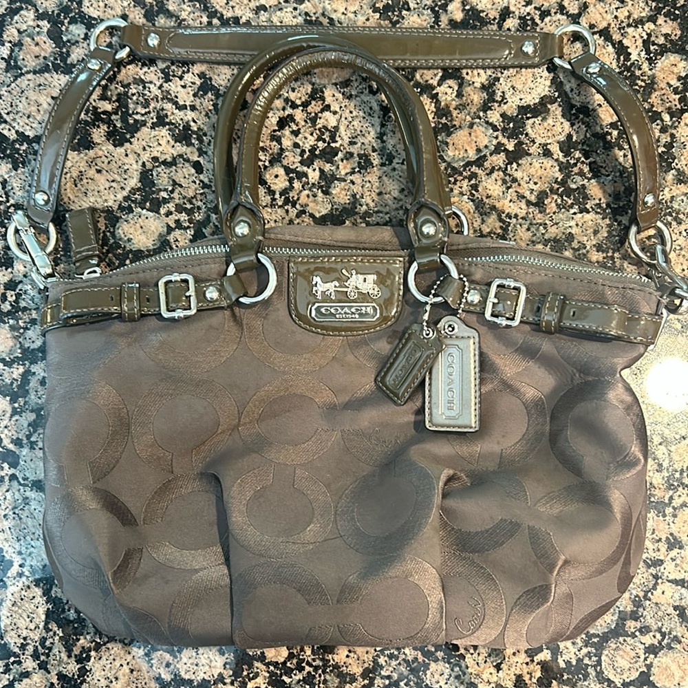 Madison Gray and Purple Signature Coach Purse